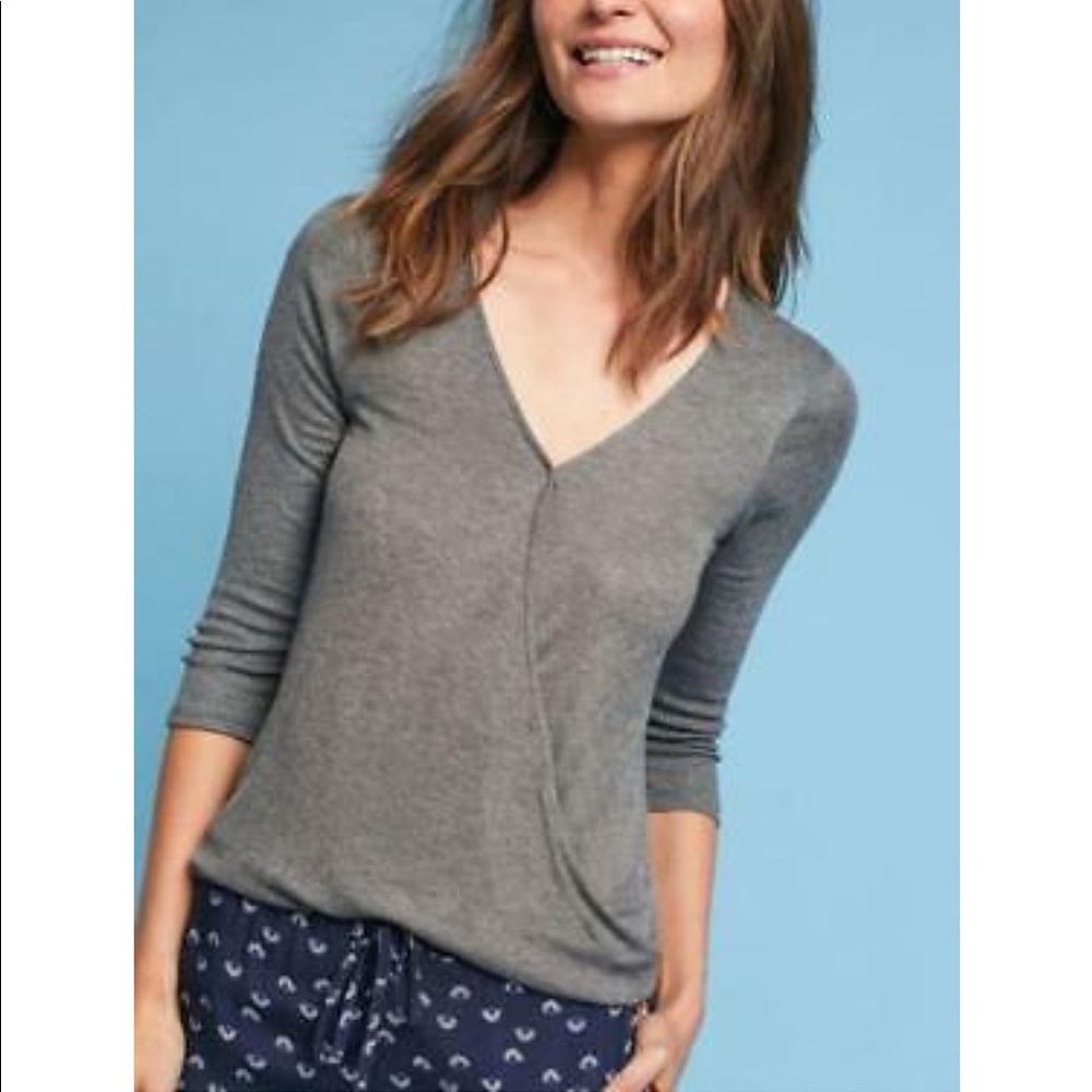 Anthropologie Eri + Ali grey ribbed wrap top